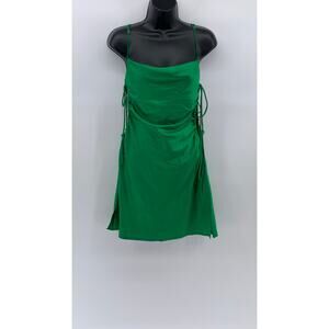 BEIGE BOTANY Women's Dark Green Satin Side-Cutout Cowl-Neck Bodycon Dress SZ S